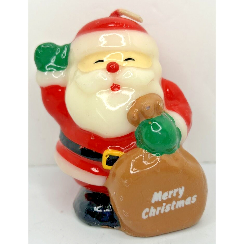Vintage Russ Santa Merry Christmas‎ Candle 3.5" SKU H715